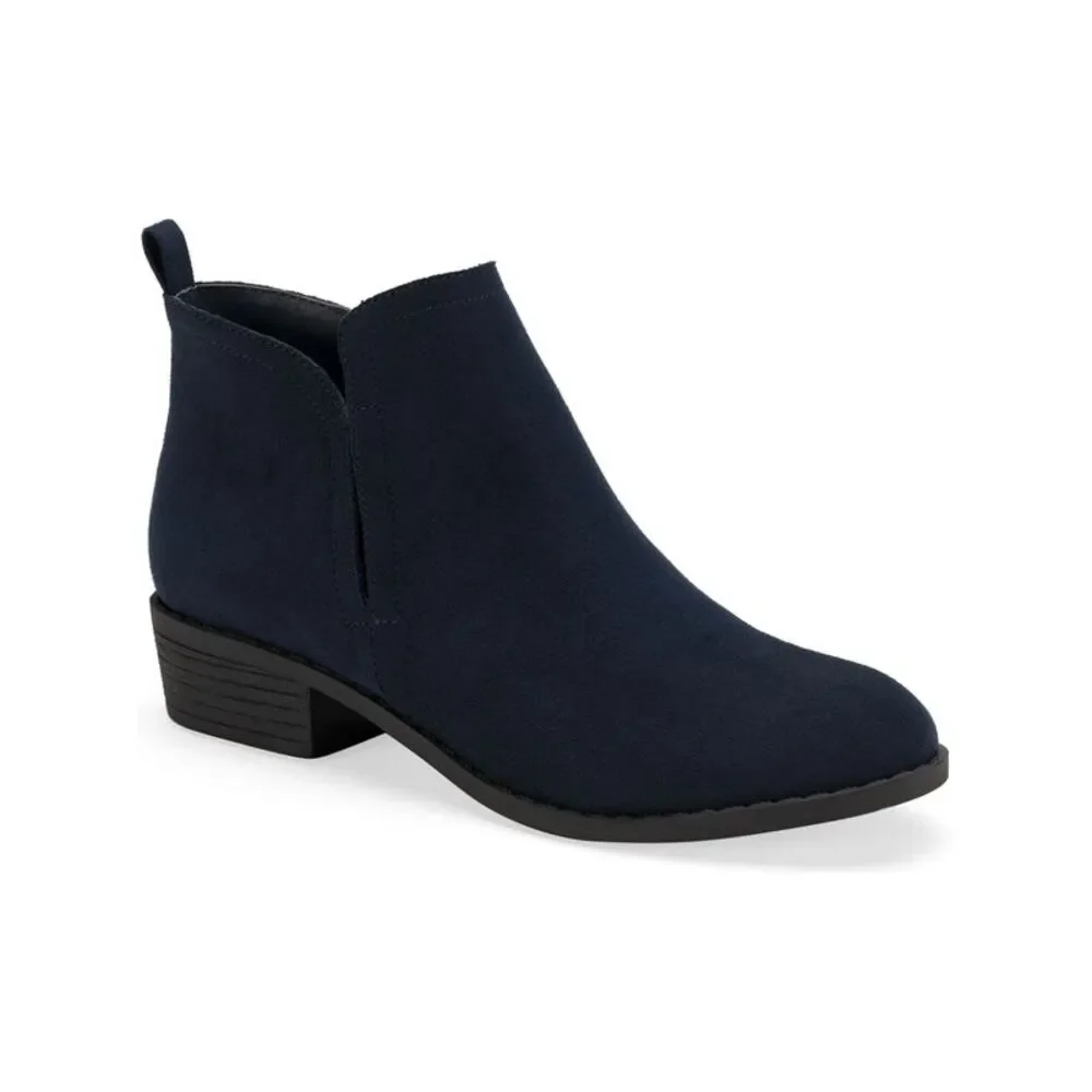 SUN STONE Womens Navy Back Pull-Tab Cadee Round Toe Block Heel Booties 8.5 W